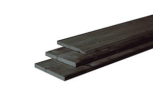 W46424 Douglas plank fijnbezaagd 25x250x5000 mm, zwart gedompeld