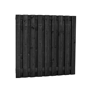 W08088 Geschaafd plankenscherm grenen 19-planks 17 mm 180x180 cm, recht, zwart gedompeld